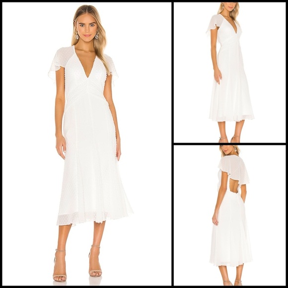 Revolve Katie May Show The F Up Ivory Swiss Dot Elegant Romantic Midi Dress Sz S - Picture 1 of 16
